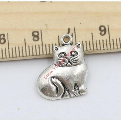 JAKONGO 20pcs Antique Silver Plated Animals lovely Cats Charms Pendants for Jewelry Making DIY Handmade 19x16mm