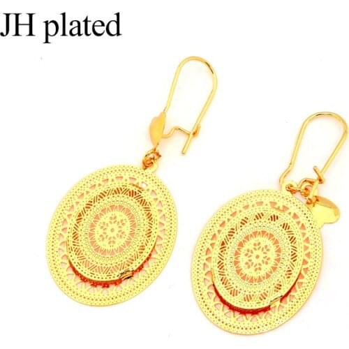 JHplated African Ethiopia jewelry Earrings Oval two layer for womens gift wedding gifts fashion jewelry decorative