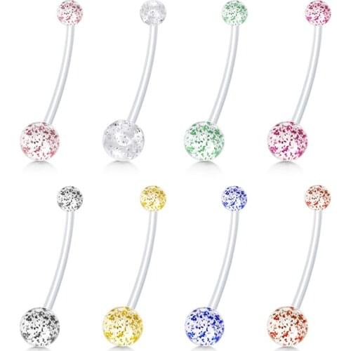 Flexible Belly Button Ring Sports Pregnancy Bioflex Belly Rings Retainer Navel Bar 14G 1.6mm 1/2 Inch 38mm Length Glitter Ball