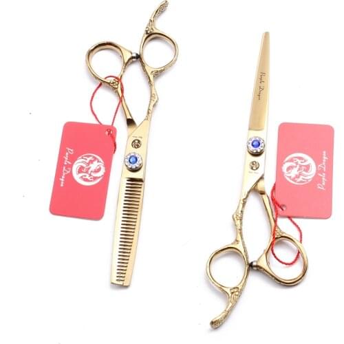 Left Hand 5.5" Purple Dragon JP 440C Gold Professional Hairdressing Scissors Cutting Thinning Scissors Salon Hair Scissors Z8002