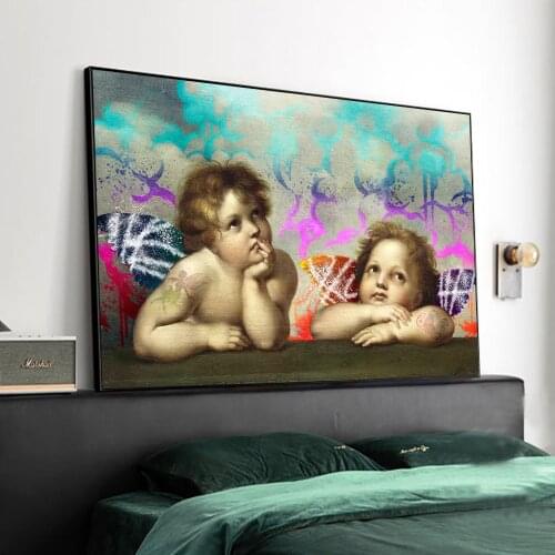 Cute Thinking Cherub Vintage Religion Wall Art Poster And Prints Angel Baby Home Decor Canvas Painting For Living Room Cuadros