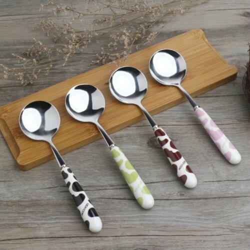 Cartoon cow ceramic stainless steel spoon creative stainless steel spoon household ceramic stainless steel coffee spoon