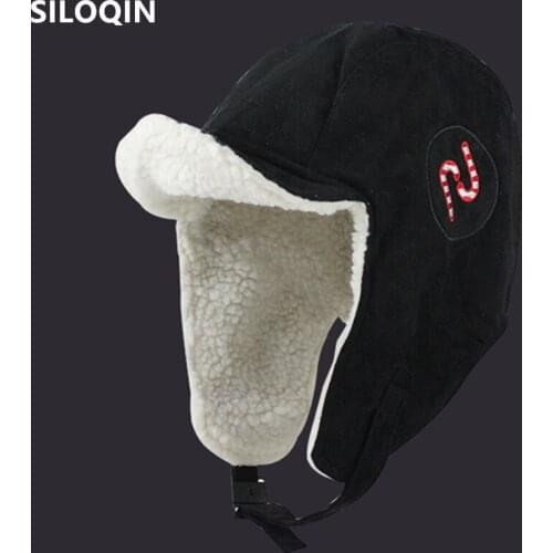 SILOQIN Foldable New Winter Men Women Warm Hat Plus Velvet Thicken Lamb Woolen Bomber Hats Washable Earmuffs Cap Couple Ski Caps