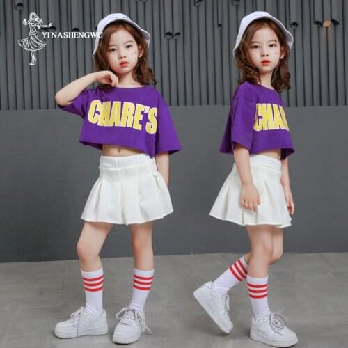 Street Dance Clothes for Girl Jazz Dance Costumes for Girls Cute White mall Skirt Suit New Suit Fashion Hip Hop Short Sleeve