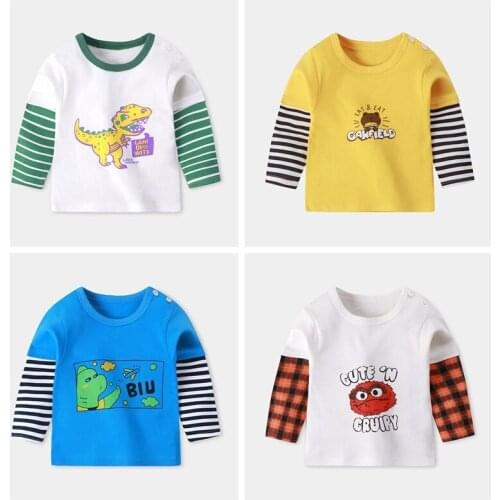 2021 Autumn New Baby T-shirts Children Bottoming Shirt Pure Cotton Long Sleeve Girls Tops Casual Printed Tees Baby Boy T Shirt