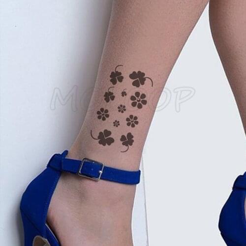 Water Transfer Black Sexy Four Leaf Clover Tattoo Body Art Waterproof Temporary Fake Flash Tattoo for Man Woman Kid 10.5*6 Cm