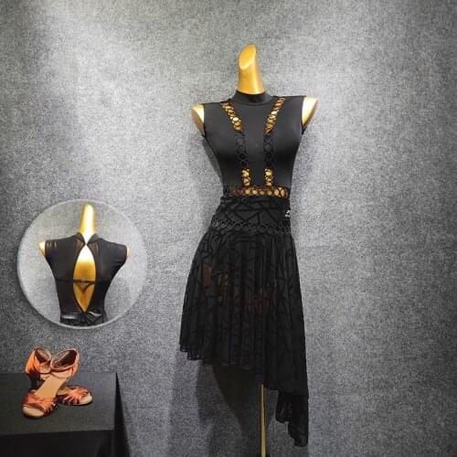 Backless Latin Dance Dress Women Sexy Sleeveless Ballroom Practice Dancewear Pleated Skirt Hollow Out Samba Cha Cha Dance