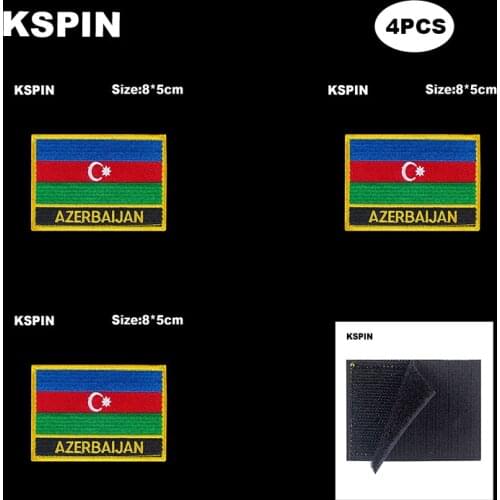 Rectangle National Flag Patch Hook Loop Azerbaijan Badges Armband 3D Stick on Jacket Backpack Stickers