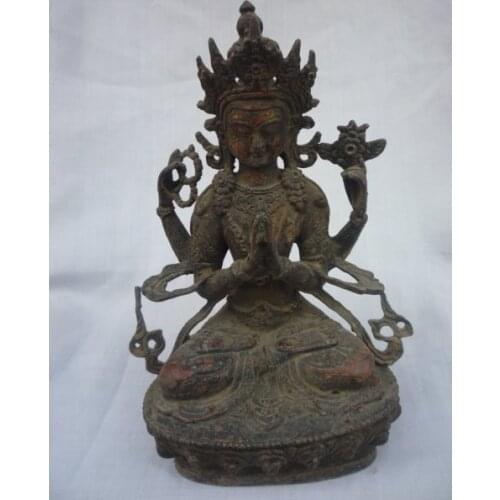 Rare Distinctive Old Qing Dynasty bronze Green Tara Buddha Statue,best collection&adornment ,Free shipping
