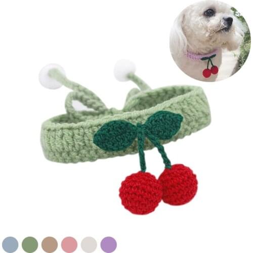 Hand-woven Wool Pet Supplies Cute Cherry Ornaments Adjustable Red Cat Scarf Green Soft Dog Collar Breathable Pink Puppy Necklace