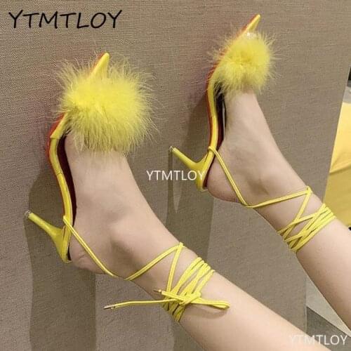Sexy Ankle Strap Women Sandals New Pointed Toe Comfortable High Heels Fashion Large Size 35-43 Beach Slippers Sapato Feminino