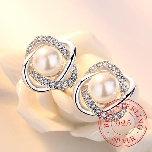 Upscale 925 Sterling Silver Earrings Zircon Pearl Twist Luxury Stud Earrings For Women brincos pendientes bijoux