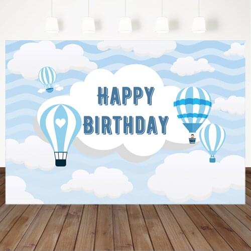 Blue Hot Air Balloon Birthday Background for Photography Boy 1st Birthday Backdrop Customize Dessert Table Decorations Props