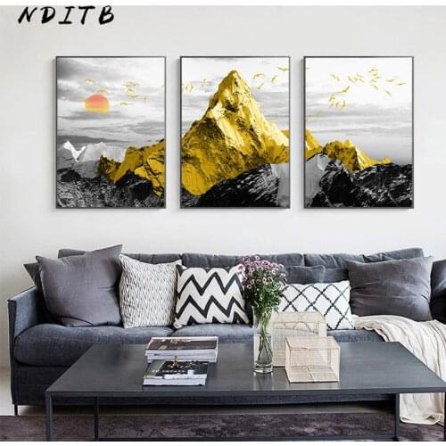 Modern Golden Mountain Abstract Wall Poster Landscape Canvas Print Decorative Painting Contemporary Art Home Decoration Picture
