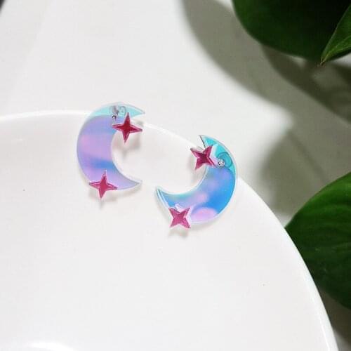 Super flash laser moon star acrylic transparent colorful earrings
