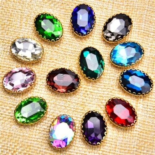 High Quality Classical Rhinestone 13*18Mm Sew On Crystal Glass Diamond Flatback Decorations Dress Shoes Bags Accessories 15Pcs