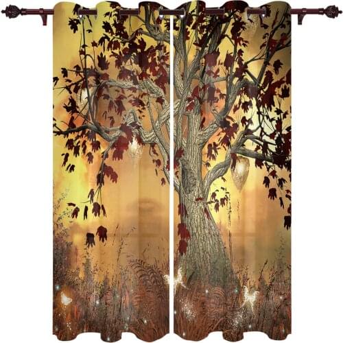 Dusk Trees Dream Valance Curtains For Living Room Study Youth Bedroom Kitchen Outdoor Windows Custom Cotton Linen