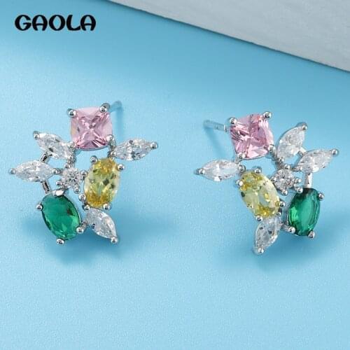 GAOLA Irregular Geometric Flower Stud Earrings Gift for Women with Colorful Zircon Inlaid Cute Stud Earrings for Girls GLE9671