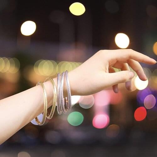 All Weather Bangle Glitter Filled Stardust Silicone Circle Women Bowknot Jelly Bangles Bracelet Femme Jewelry 5 Pcs/Set