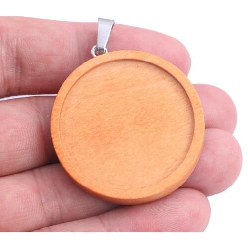 10pcs Fit 30mm Round Wood Cabochon Pendant Base Setting Double Side Blank Charm Neckace Bezel Trays Diy Accessories