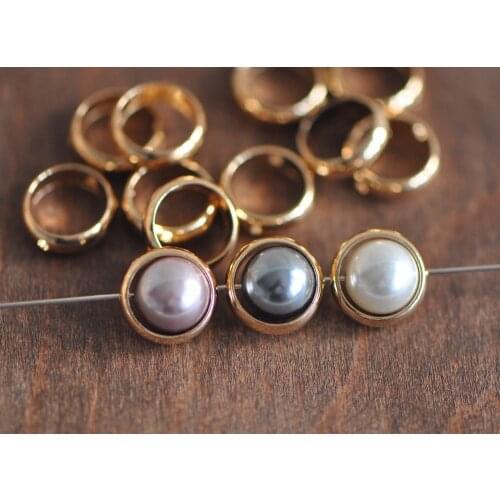 10pcs Gold Round Bead Frame Charms, Gold Plated Brass Ring Connectors, 9/ 11/ 12mm Outer Size (GB-021)