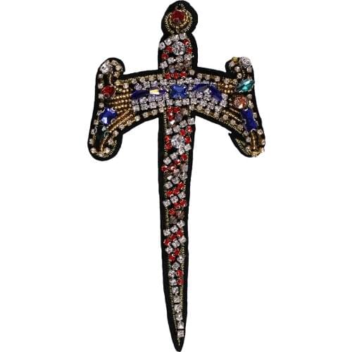 10pieces Handmade Beaded Cross Rhinestones Crystal Sword Design Patches Badge Applique Clothing Decorated Sewing Supplies TH576