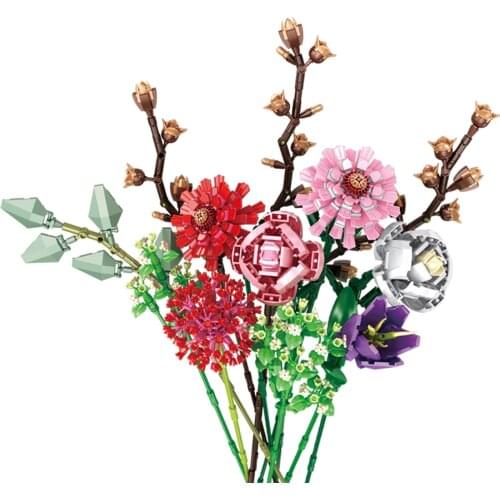 1237Pcs Potted Flowers Plant Building Blocks DIY Artificial Bouquet Bricks Toy Without Vase Assembly Toys For Kids Gift
