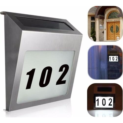 2 LED Stainless Steel Outdoor Solar Light Home Doorplate Number Wall Lamp Backlight