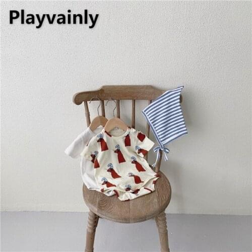 2021 Summer Baby Boy Girl Cartoon Cotton short Sleeve Jumpsuit Send hat Newborn Clothing 0-2T E100157