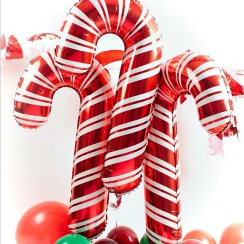 3pcs Santa Claus Cane Balloons White Red J Foil Ballon New Year House Decor Globos Merry Christmas Party Decorations