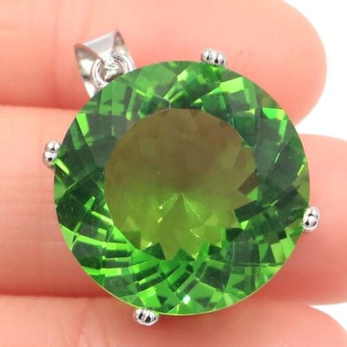 30x20mm SheCrown Big Round 20mm Created Pink Kunzite Green Tsavorite Garnet London Blue Topaz Dating Silver Pendant Eye Catching