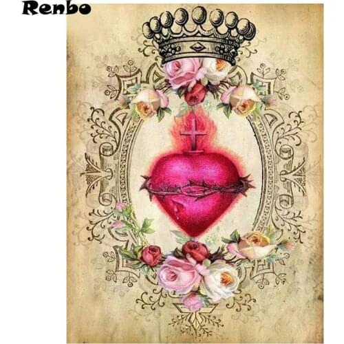 5d diy diamond painting heart flower crown pattern 3d diamond embroidery full square round diamond mosaic crafts wall sticker