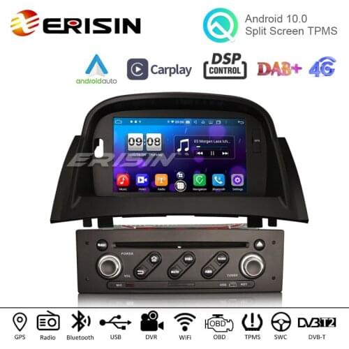 Erisin 8772 7" 64G Android 10.0 Car DVD Player GPS for Renault Megane II CarPlay Auto DSP Radio DAB+ TPMS DVR RDS OBD