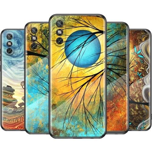 Abstract Golden Painting Tempered Glass Cover For Huawei Y6 Y7 Y9 Y5P Y6P Y8S Y8P Y9A P Smart Z 2019 2020 2021 Phone Case