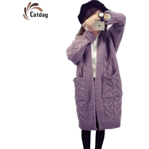 Cotday Long Loose Striped Plus Size Women Hiver 2020 New Casual England Style Trendy Befree Purple Cardigan Jumper Sueter Mujer