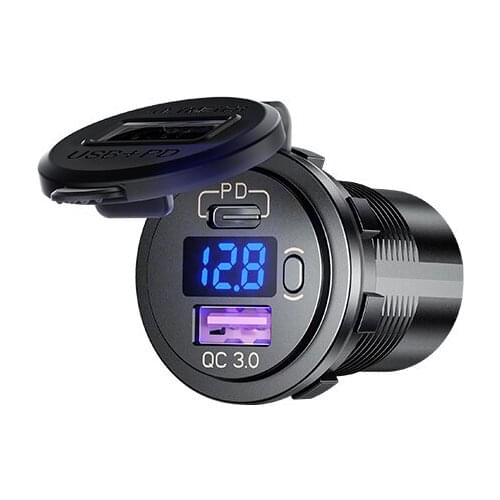 DIY 36W Fast PD Power Delivery Type-C Car Charger QC 3.0 Quick Charge 3.0 ON/OFF Switch Voltmeter for Motorcycle Marine Boat
