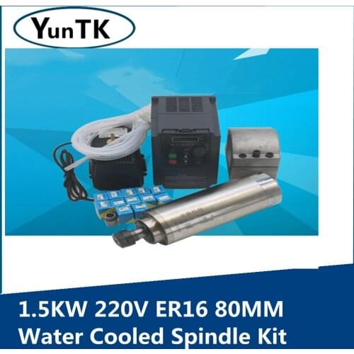 1.5kw Water Cooled CNC Spindle Motor + 1.5kw Inverter + 80mm Clamp+ Water Pump + 5 M Water Pipe+13pcs ER16 Collet for CNC Router