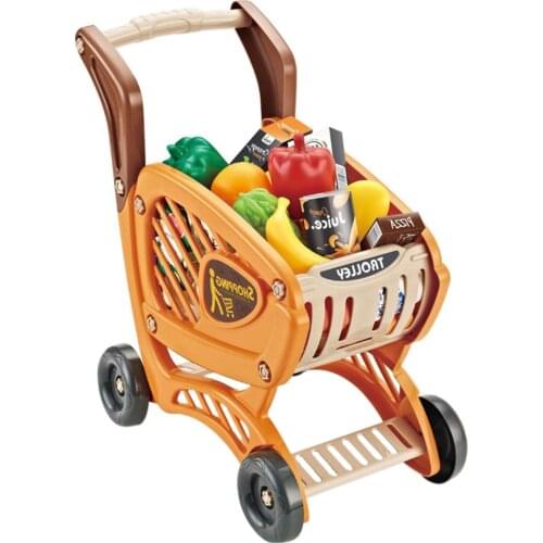 Pretend Playset Toys Shopping Cart Set with Simulation Fruits Vegetables Snacks Learning Gift Toys for Kids Home Shopping Play