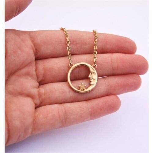 Dainty Gold Crescent Moon Pendant Necklace Star Moon Necklaces for Women Boho Party Jewelry Gifts Female Collier