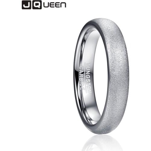 JQUEEN Wide 4mm Sandblasted Steel Color Round Tungsten Steel Ring Wedding Bands for Women and Men