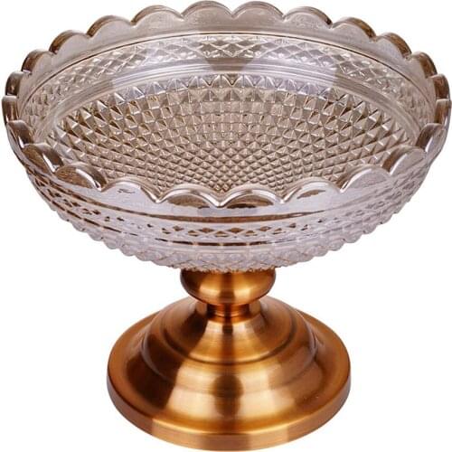 Nordic Style Round Glass Fruit Tray Bowl for Wedding Birthday Party Multifunctional Storage Plate with Metal Base