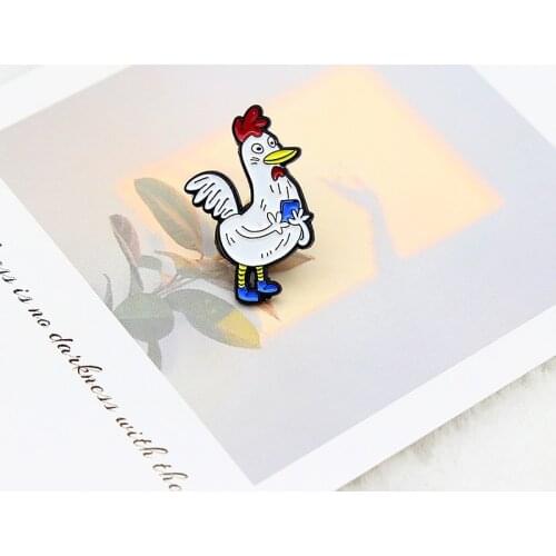 Cartoon Cute Animals White Rooster Enamel Brooch Motivational Chick Reading Learning Pins Alloy Badge Fun Woman Jewelry Gift