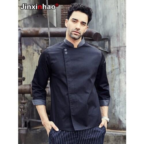 2018 Autumn/Winter Mens Long Sleeve Chef Jacket Western Hotel New Fashion Black Gray Work Uniform Male High Quality Workwear