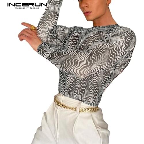 2021 Men Mesh T Shirt Round Neck Mesh Long Sleeve Printed See Through Sexy Men Clothing Streetwear Fashion Casual Tee Tops S-5XL