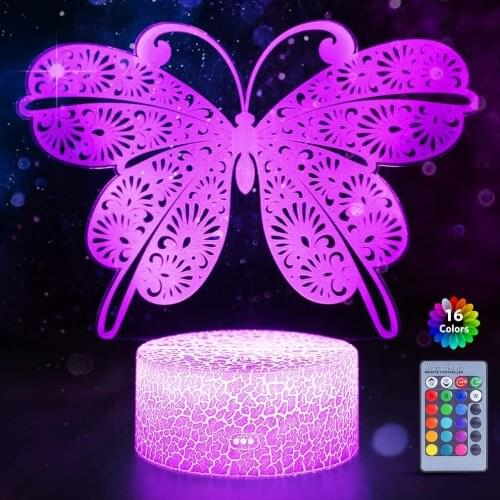Butterfly Kids Night Lamp with Touch Remote Control 16 Changing Colors Nursery Decoration 3D Lamp Illusion Holiday Creative Gift