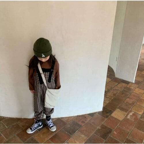 2021 new wholesale girls boys plaid overalls autumn cotton fashion kids pants 2-8 years WU653