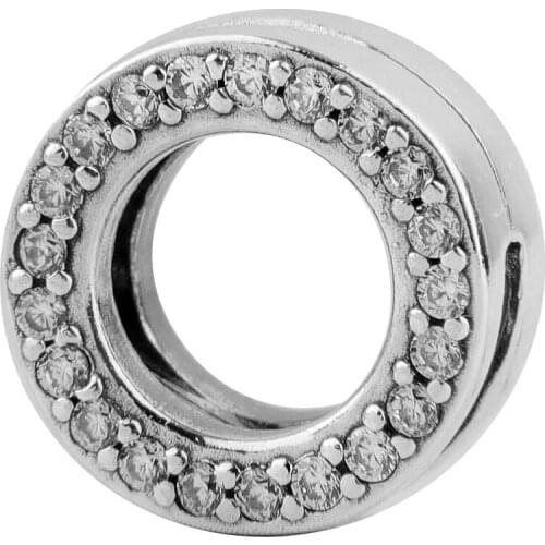 Original Reflexions Pave Circle With Crystal Clip Stopper Beads Fit 925 Sterling Silver pan Bead Charm Bracelet Diy Jewelry