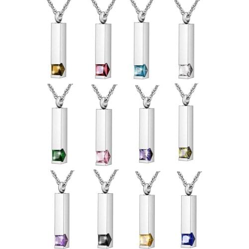 Fashion Stainless Steel Zircon Decorating Birthstone Cremation Necklace For Ashes Fillable Pendant Locket Keepsake Urn Jewelry