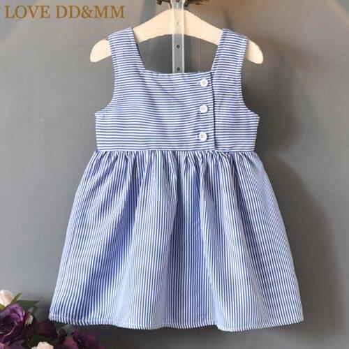 LOVE DD&MM Girls Dresses 2021 Summer New Childrens Wear Girls Sweet Simple Striped Button Open Back Bow Dress