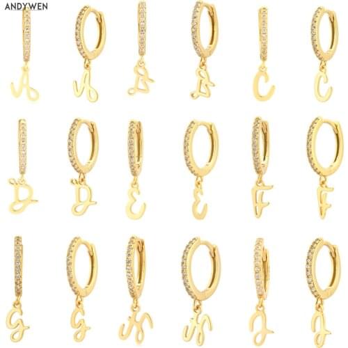 ANDYWEN 925 Sterling Silver Simple 26 Letters Charm Drop Earring Special Alphabet Initial Tiny Dangle Name Birthday Gift Jewels
